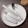 Dinnerware Sets 4 In 1 Portable Camping Cutlery Set Stainless Steel Folding Fork Spoon Knife Opener Utensils Hiking Travel Kitchen Table