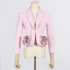 Women's Suits Ailigou 2024 Fashion Pink 3D Flower Short Suit Coat