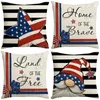 Conjunto de 4 capas de travesseiros 18x18 American Flag Fireworks Star Truck Flower Basket 4 de julho Dia da Independência Capas de almofadas ao ar livre Casas de linho Carca