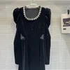 Sıradan Elbiseler 2024 Bahar Socialite Rhinestone Zincir Yaka Mesh See-Through Midriff Kıyafet Yıldızlı Velvet Elbise Kadınlar