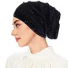 Etniska kläder klassiska sammet turbaner för kvinnor vintage fast färg veckad huvud wraps elastisk halsduk casual kemo cap ramadan hattar