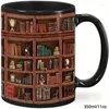 Mugs 1Pc Library Bookshelf Mug Librarian Bookish Items Bookworm Gifts For Readers Black 350ml/11oz&450ml/15oz