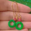 Dangle Earrings 12-13mm Natural Green Jadeite Pink Ruby Beads Gold Ear Hook Platinum Unisex Office Custom Wedding Children Art Chandelier