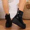 Buty marka kobiet masywne wysokie obcasy zimowa platforma gotycka kostki patentowe skórzane kliny punkowe cosplay zip botki