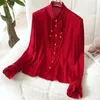 Blouses des femmes Chemises de mode élégantes pour femmes Bureau à manches longues LADE ROUGE BLANCE BLAND TOPS VINTAGE VRAIS SILK SOLID