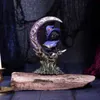 Cato preto assustador com chapéu de bruxa estátua crescent lua estatueta
