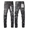 Calça feminina 2024 Jeans de alta qualidade da marca roxa 1: 1 maré Moda Slim Street Ripped pintura cinza