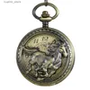 Pocket Watches Hollow Chinese Zodiac Brown House Skeleton Pocket Pocket Chain Presente Men steampunk Pingente Gifts Mulheres L240402