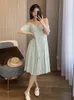 Party Dresses Female Solid Split Strap Slim Midi Dress Elegant V Neck Short Sleeve Single Breasted Vestido 2024 Spring Summer Sexy Woman