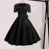 Casual Dresses Vintage Pin-up Dress 1950s Square Neck Midi With Big Hem Belted Bow Retro A-line Prom Dot Print Color