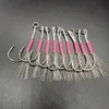 100pc Pink Fishing Hoo Klure Slow Jigging Fishing Guss Jigs Assist Haken Stachelbalte -Jig -Haken Feder Feder hoher Kohlenstoffstahl 240328