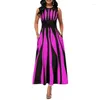 Robes décontractées Party élégant pour les femmes 2024 Sexy Stripe Sans manches une ligne OL Work Fashion High Taist Long Summer Robe