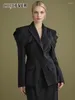 Frauenanzüge Chicever minimalistische Falten Blazer für Frauen langen Langarm Spleiß Tunika Slim Temperament Federschwarzmantel weiblich ab