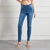 Märke jeans för kvinnor blå hög midja elastiska stretch damer kvinnlig tvättad denim mager blyertsbyxor nyaste 2024 modedesigner byxor