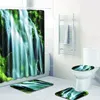 Bath Mats 4st Waterfall Scenic Banyo Mat Anti Slip Badrumset Tapete Banheiro Washable Toalettmattor Alfombra Bano