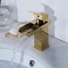 Banyo lavabo muslukları oboni altın cilalı katı pirinç şelale musluk havzası kaplama saplı delik mikseri musluk
