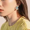 Boucles d'oreilles Wong Rain 925 Sterling Silver Flower Aquamarine Gemstone Sparkling for Women Elegant Eard Stads Bijoux Anniversaire Giftary