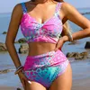 Costumi da bagno femminile stampato solido set di bikini taglie forti da donna diviso ad alta divisione femminile feste sportiva da bagno spiaggia primavera estate S-4xl