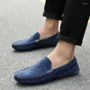 Chaussures décontractées Men de penny mots de mode mocassins de créateurs plats masculins pour le bateau de conduite grande taille 38-46 bleu