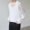 2024 MENS Vintage Loose Smock Tops Summer Fashion All-Match Casual Geometic Hollow Out Outfits See-Though Knit Shirts 240327