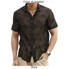 Chemises décontractées pour hommes Tops Shirt Floraux pour les vacances de vacances Mesh des hommes Voir la broderie quotidienne à manches courtes sexy