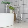 Banyo Lavabo muslukları Yanksmart 360 Döner Çift Kulplar Seramik Sap Mutfak / Havza Musluk Güverte Monte Washbasin Mikser Su Muslukları