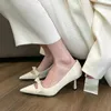 Dress Shoes 2024 Women's Spring Autumn Season High Heels Temperament Pointed Bow Knot Light Mouth Solid Color Fashion Single Shoe Female