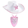 Berets Pink Cowboy Hat Western Cowgirl met Bandana Rhinestone Party Panama Feather Crown Fedora Holiday Costum B7F2