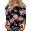 Camisetas para mujeres 3/4 manga para mujeres lindas gráficos casuales de talla grande de talla de talla básica de temperamento juvenil blusas ropa para mujer