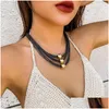 チョーカーChoker ingesight.z vintage mtilayer ccbボールブラックレザーワックスネックレス