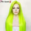 Зеленые блеск синтетические волосы 13x2,5 кружевное переднее парик для девочек Женщины высокотемпературные волокно натуральные волокнистые парик