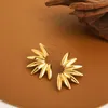 Dangle Earrings Retro Folded Leaves Textured Irregular Geometric Exaggerate Big For Women 18K Gold Plated Metal Thick Ear Stud