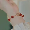 Strand Korean Style Light Luxury Rose Charm Bracelets Fashion Chain Romantic Red Beads Rhinestone Bangle For Women Wedding Jewelry Gift