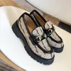 Дизайнерские платьев для обуви Sole Loafer Luxury Women Platform Обувь черная красная холст резиновые дамы высококачественные подлинные кожа