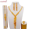 Luxus Dubai Gold Farbschmuck Sets African Indian Braut für Frauen unregelmäßige Quasten Lange Halskette Armband Ohrring Ring Set 240402