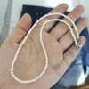 Chains QMHJE 4mm Glass Imitation Pearl Necklace Women Men Base Choker Stainless Steel Clasp Extend 40cm 5cm White Wholesale Fashion