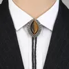 Bow Ties Bolo Tie With Natural Tiger Eye Stone Celtic Style Genuine And Cowhide Rope