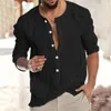 Men's Casual Shirts Mens Fashion Solid Color Cotton And Buckle Long Sleeve Shirt Top Blouse Large T