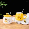 Tasses dessin animé abeille en céramique Belle cuillère à tasse avec tasses à café en couverture et année pour le thé.