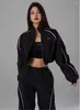 Pantalon de pantalon féminin à deux pièces Hip Hop Suit en deux pièces Femmes Black Short Track Jacket Papants Joggers Dance Tracksuit Femme Cropped