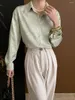 Женские блузки китайский жаккард подвесной пригородная булочка с длинными рукавами рубашка для одиночной грудь 2024