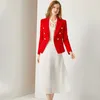 Costumes pour femmes Tendance de vêtements d'automne printemps 2024 dans des vestes Ladies Blazers Metal Lion's Head Buckle Red Slim-Fit Costume