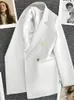 レディーススーツ韓国のファッションolエレガントなブレザーの女性春秋固形二重胸肉長袖ポケットルーズレディースラグジュアリーブレザーコート