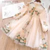 Robes de fille 3-8 ans Spring Automne Girls Robe Fleur Egant Long Seve Kids Casual Clothes Tul Birthday Party Princess Robe pour GI L240402