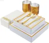 Tek kullanımlık yemek takımı çatal bıçak takımı 25 Konuk Seti Gold Dantel Plastik Yemek Tabağı Gümüş eşya fincan peçeteleri Doğum Günü Düğün Malzemeleri