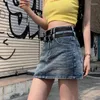 Röcke Frauen Jeans hoher tailliertes Retro Spicy Girl Kurzer A-Linie-Rock vielseitige Anti-Blendung-Gesäß Pippe Denim Hälfte ohne Gürtel