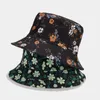 Boinas Moda de moda Primavera e verão Pequeno chapéu floral com estampa de tendência Flor de dupla face machos Bacia selvagem Sun Mulher Cap