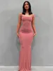 wsevypo spaghetti rap bodycon long dress long number neumber neampless wrapped fish tail club club Streetwear 240323