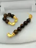 Boucles d'oreilles cerceaux vintage Tiger's Eye Bead Haut-Grade Ethnic Style