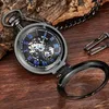 Pocket Watches Gorben Transparent Cover Automatic Mechanical Pocket Men Retro Casual Skeleton Dial Silver Hand Wind Fob Chain es L240402